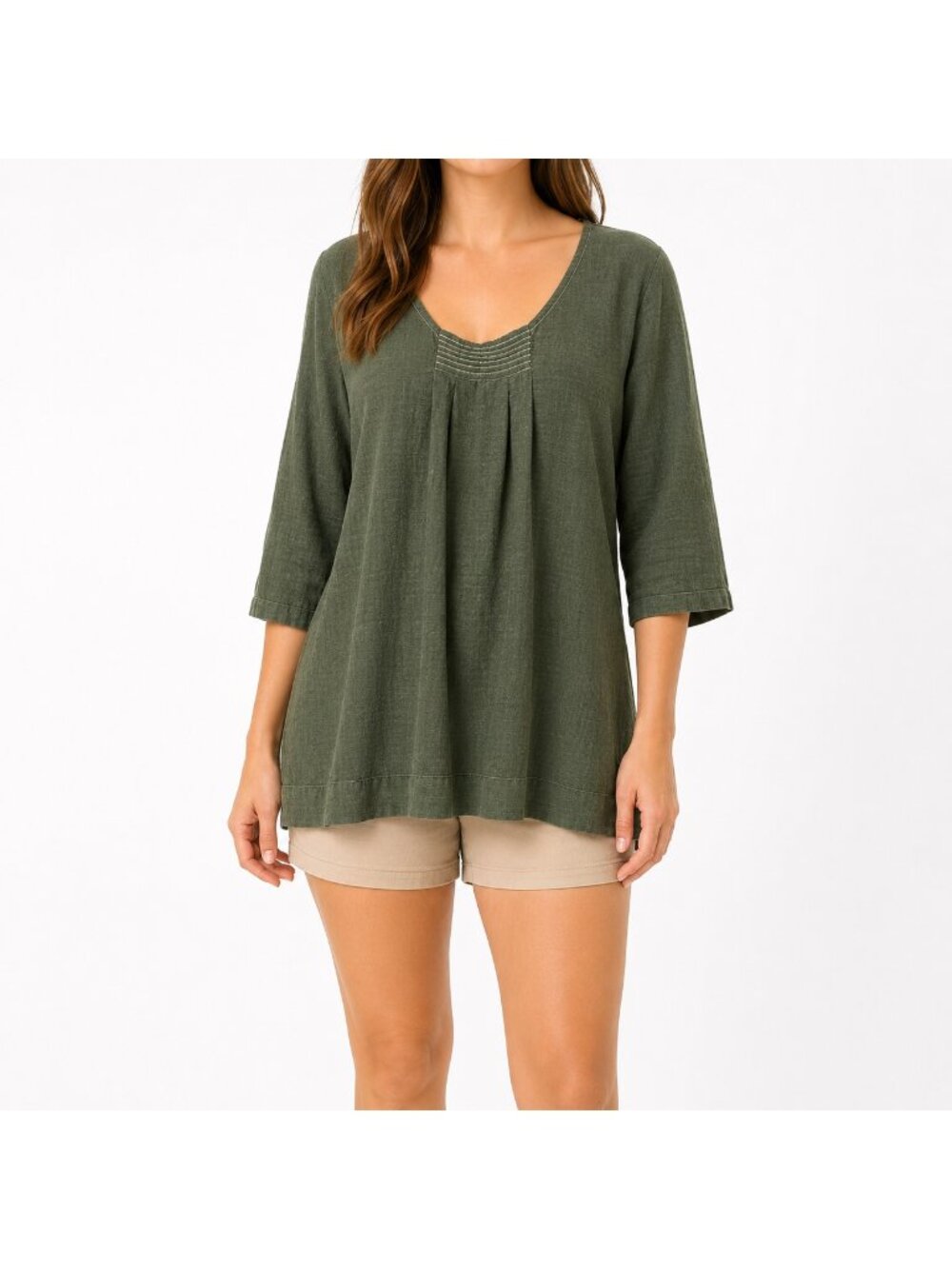 Eileen Fisher Green Linen Blend Tunic Top - Small